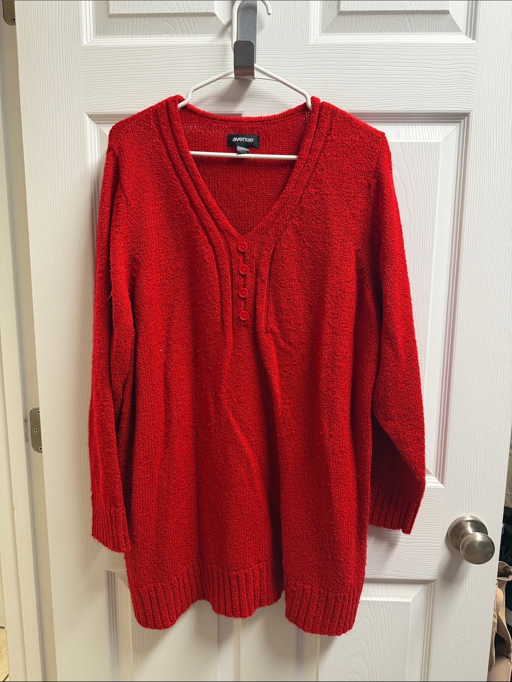 Avenue Red V-Neck Button Front Knit Sweater